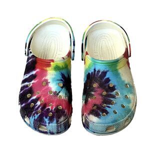 Crocs Classic Clogs, Colorful Tie Dye, Womens 12, Mens‎ 10